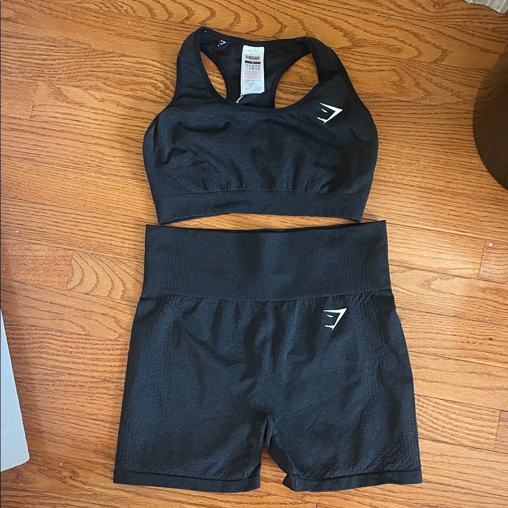 Gymshark Black Sports Bra and Shorts